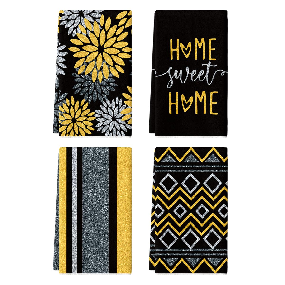 Artoid Mode Grey Home Sweet Home Stripes Boho Spring Kitchen Towels Dish Towels, 18x26 Inch Farmhouse Summer Decoration Hand Towels Set of 4