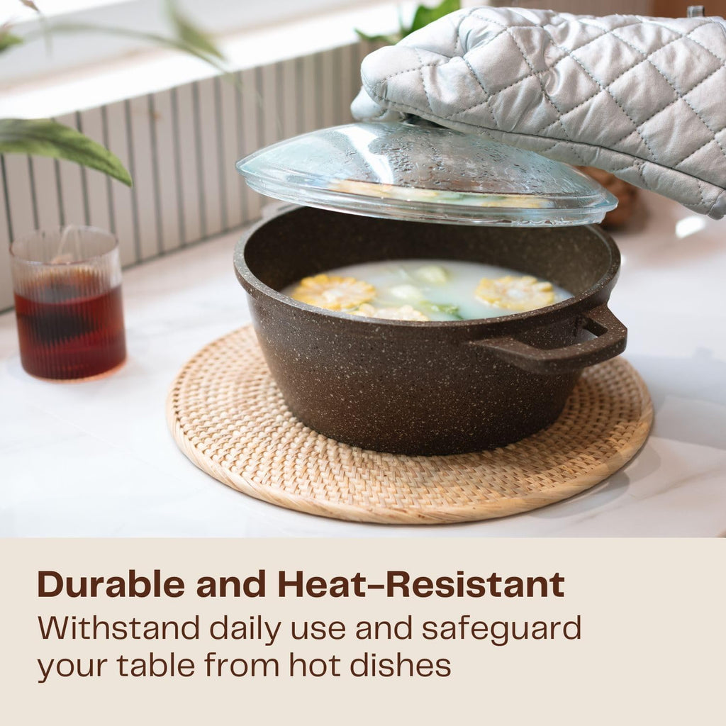4-Pack Rattan Placemats - 13-inch Round Placemats (Natural Rattan Color) - Woven Place Mats, Round Table Mats - Wicker Chargers for Dinner Plates, Plate Chargers Boho