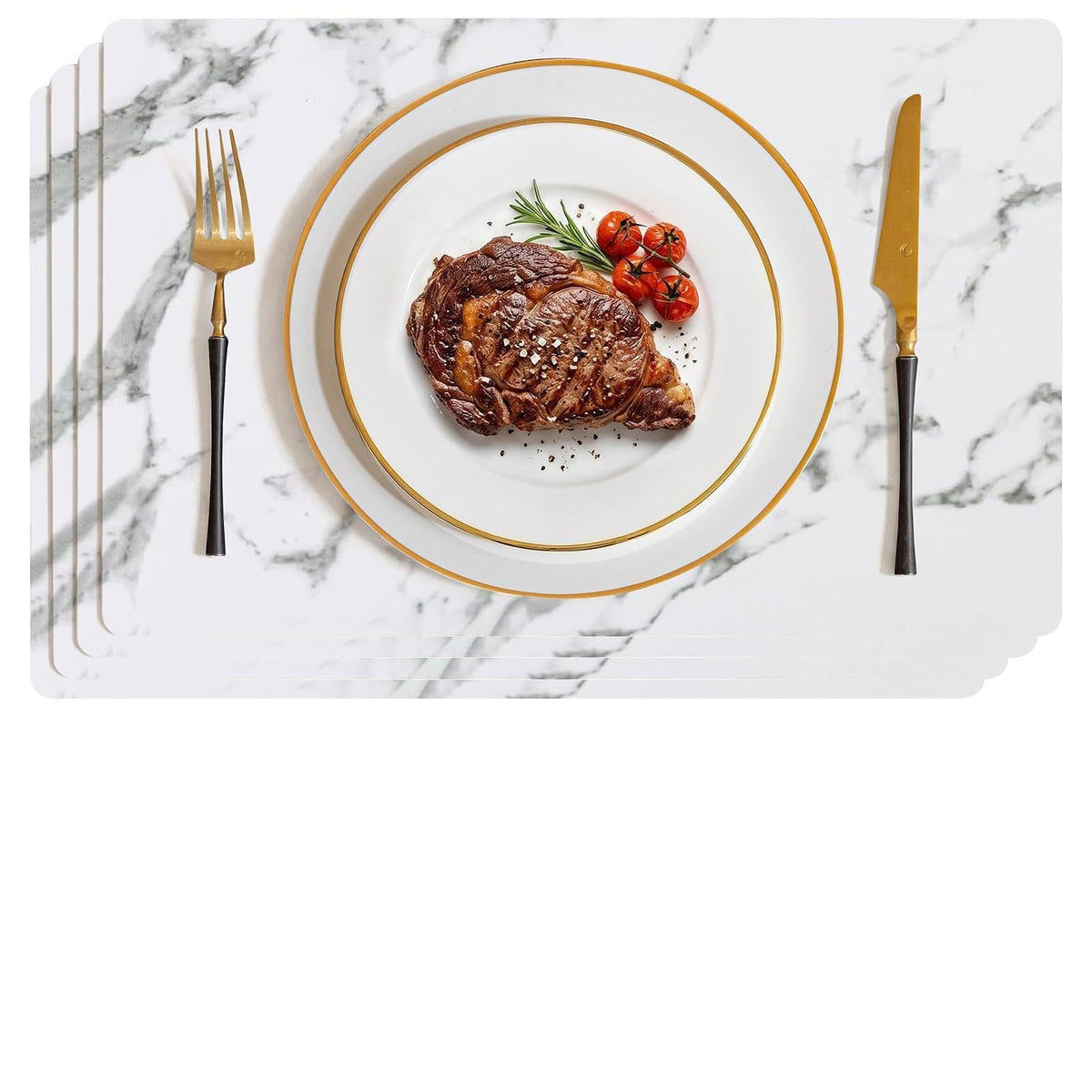 Romanstile Faux Leather Vinyl Placemats Set of 6, Beige