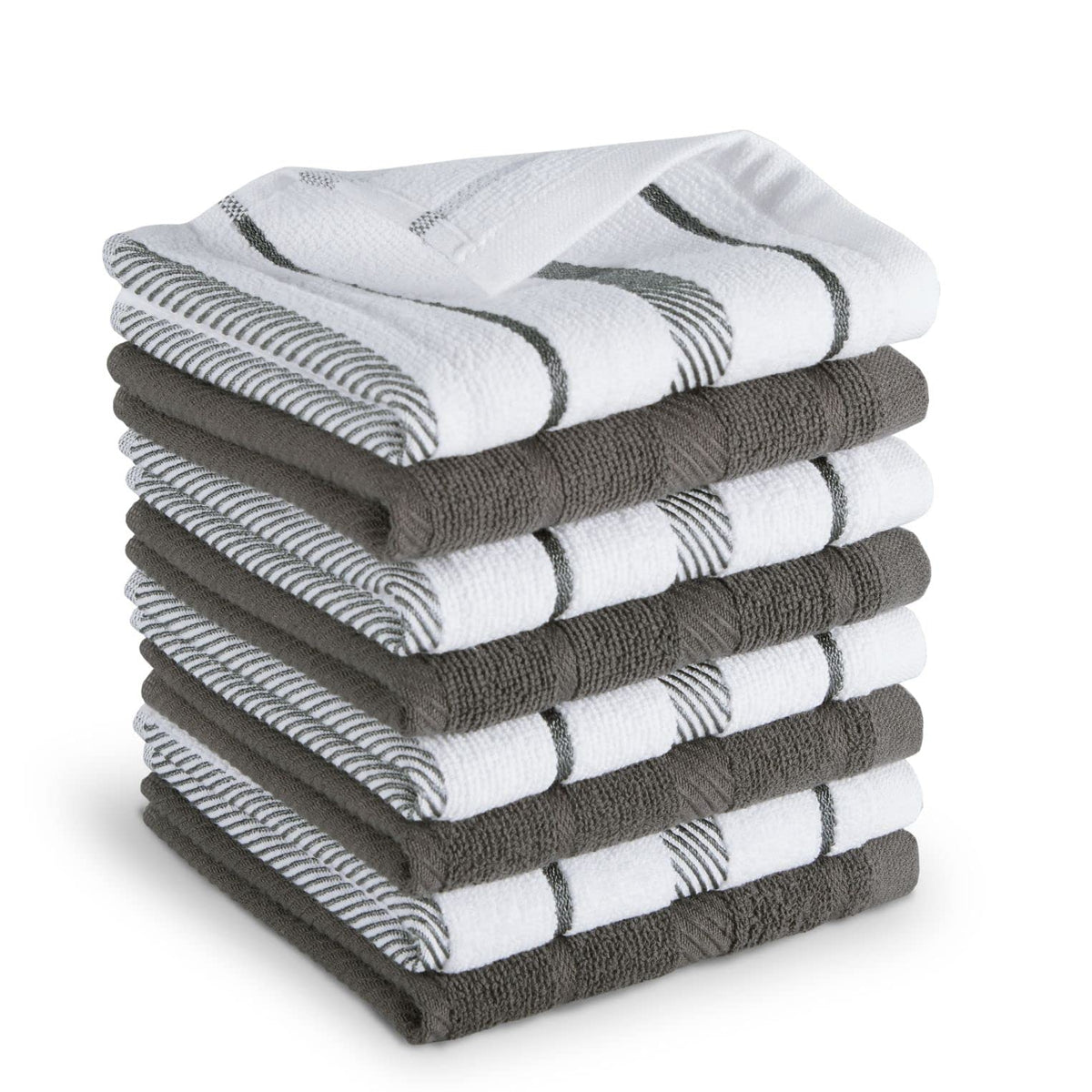 KitchenAid Albany Dishcloth 8 Pack Set, Matte Grey/White, 12"x12"