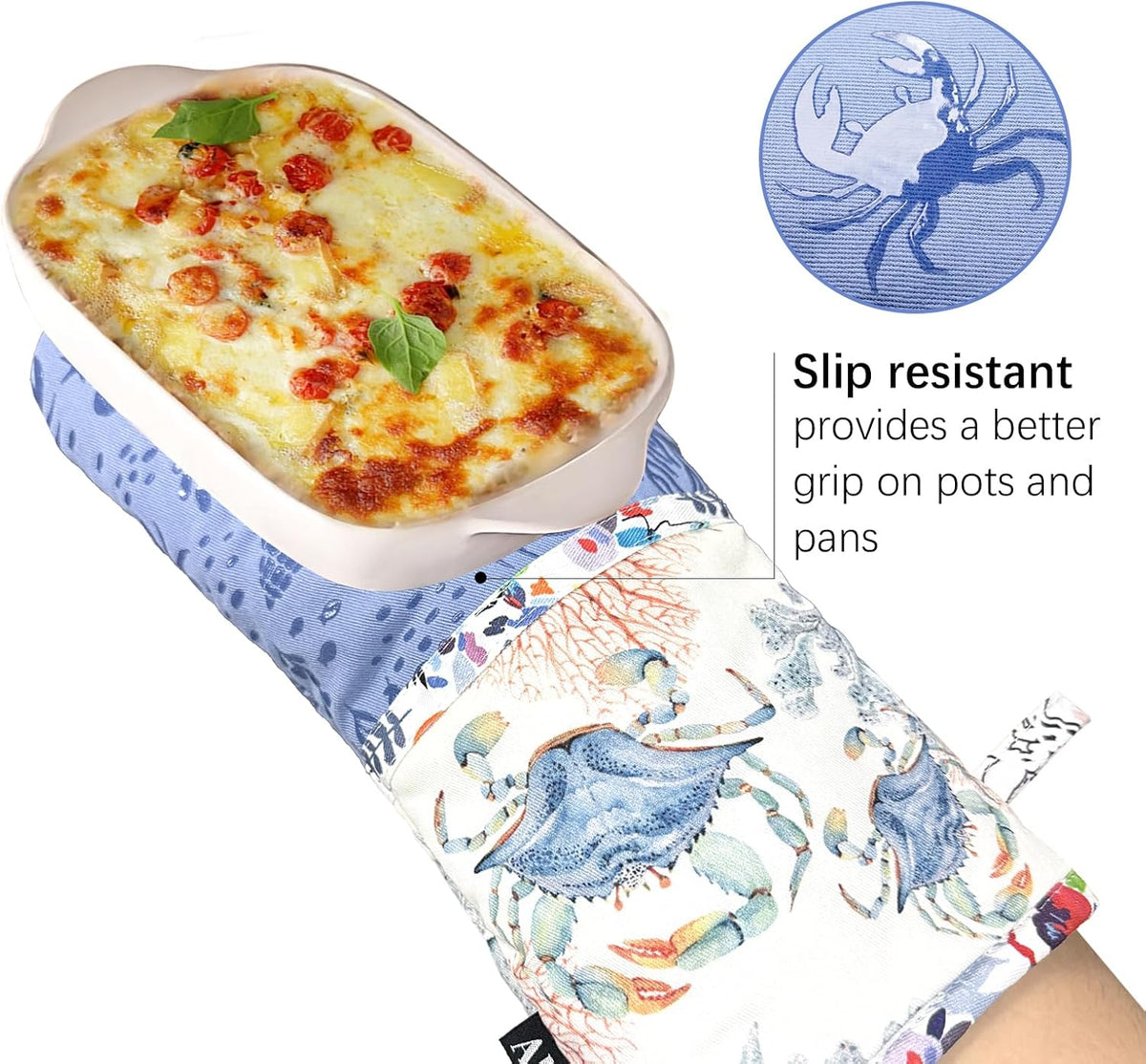 Alselo Oven Mitts 1 Pair, Silicone Printed Kitchen Mittens,7"x13.5"