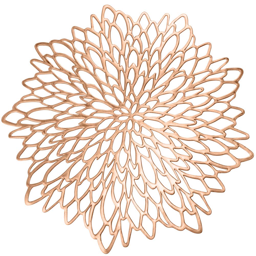 Gold Round Placemats for Dining Table Set of 6 Pressed Vinyl Metallic