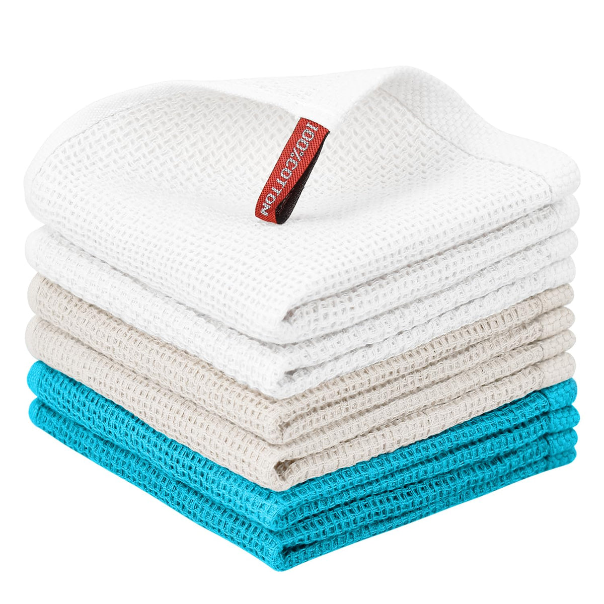 Nialnant 6 Pack Kitchen Towels and Dishcloths Sets,100% Cotton Soft Absorbent Quick Drying Dish Towels for Kitchen,Washing Dishes,12x12 Inches, Multi Color