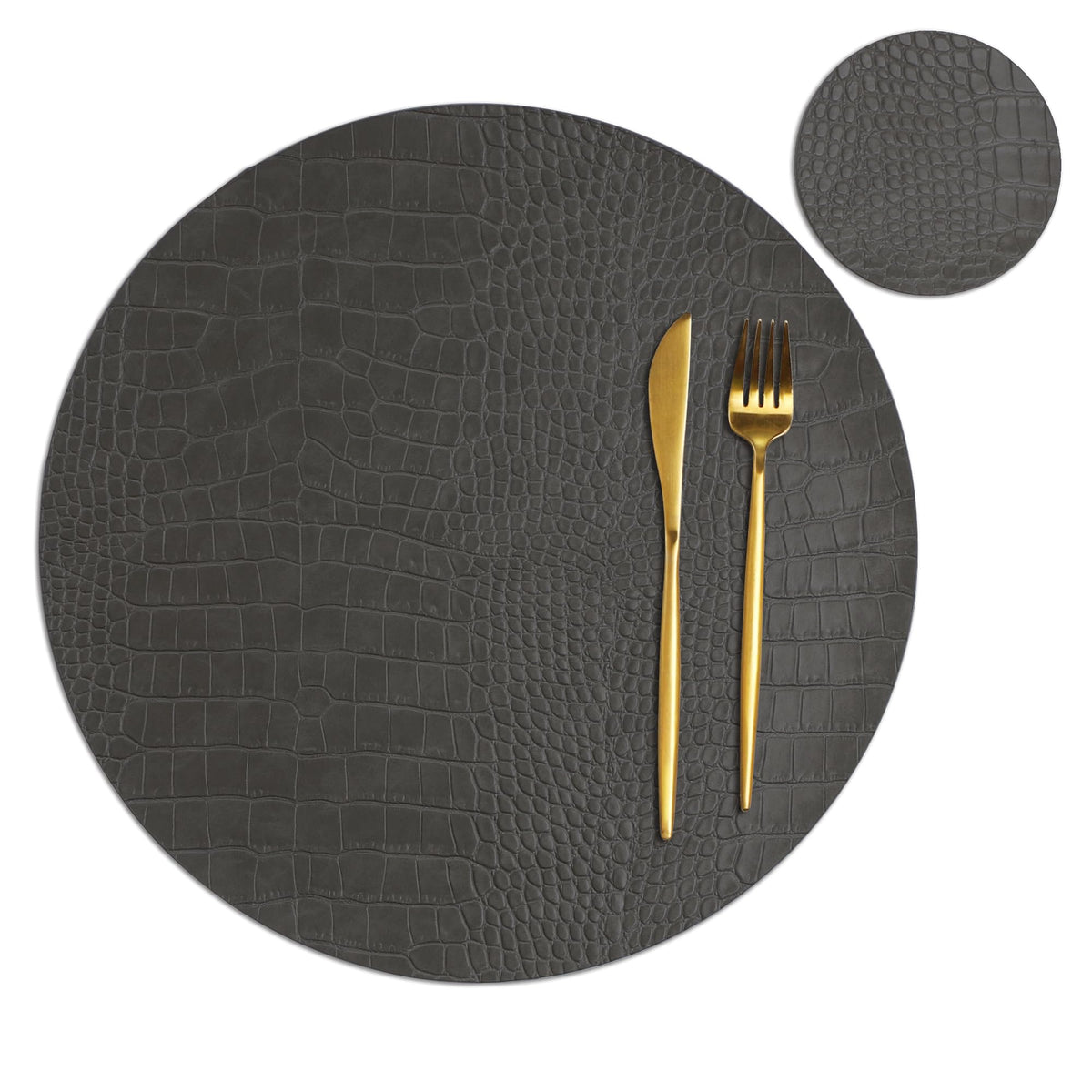 Round Leather Placemats for Round Tables Set of 4, Black Place Mats and Coasters, Washable Easy to Care for Indoor Decor 13" Diameter