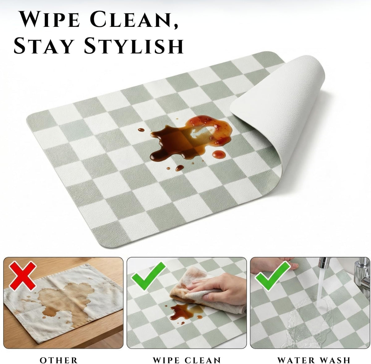 Set of 6 Checkerboard Non-Slip Washable Placemats for Dining Table
