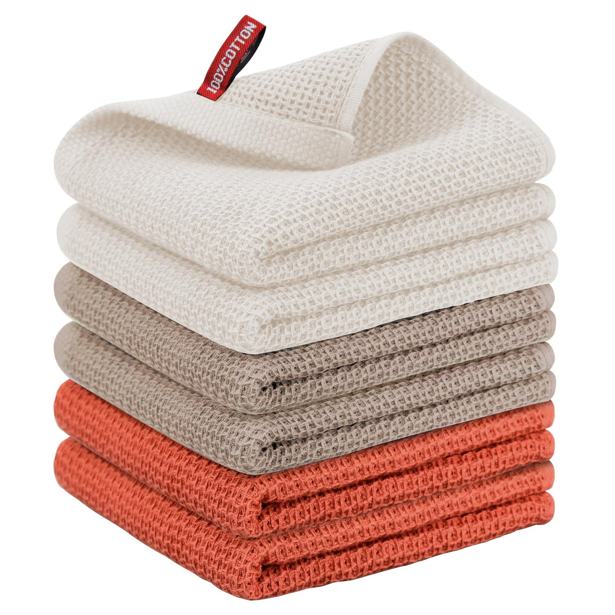 Nialnant 6 Pack Kitchen Towels and Dishcloths Sets,100% Cotton Soft Absorbent Quick Drying Dish Towels for Kitchen,Washing Dishes,12x12 Inches, Multi Color