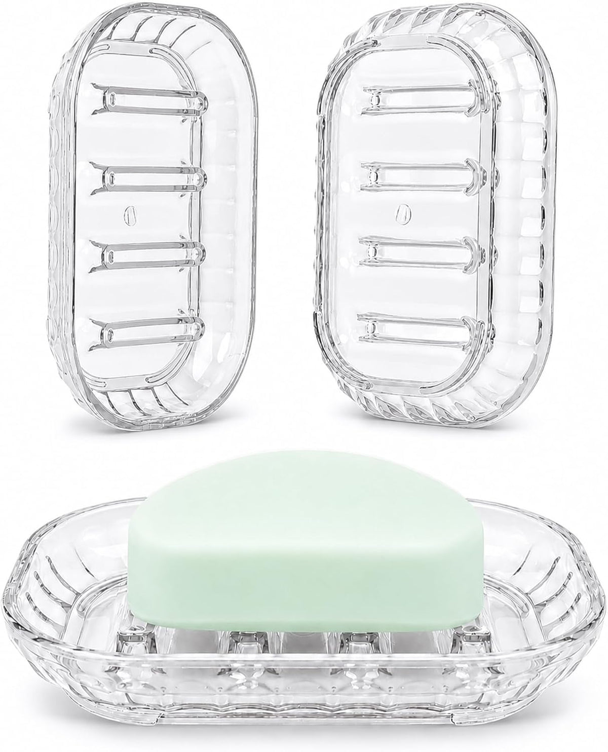 OTHIX 3 Pack Clear Plastic Soap Dish for Bar Soap, Bar Soap Holder Tray with Raised Ridges for Shower | Bathroom | Kitchen Sink |Dry Fast| Easy to Clean (Clear)
