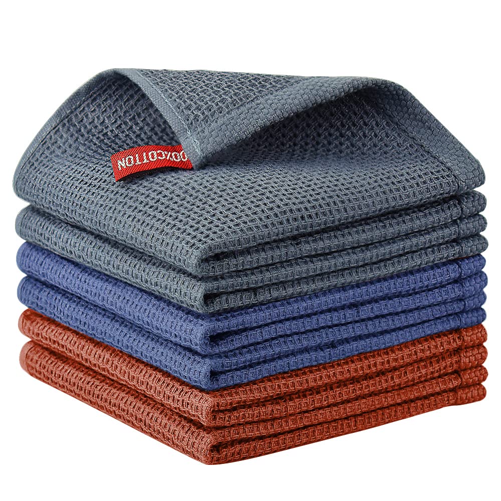 Nialnant 6 Pack Kitchen Towels and Dishcloths Sets,100% Cotton Soft Absorbent Quick Drying Dish Towels for Kitchen,Washing Dishes,12x12 Inches, Multi Color