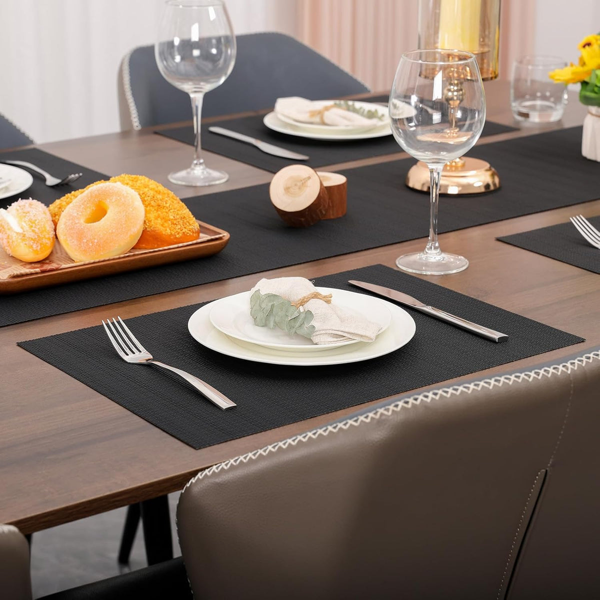 Myir JUN Black Placemats Set of 8 Kitchen and Dining Table Placemats