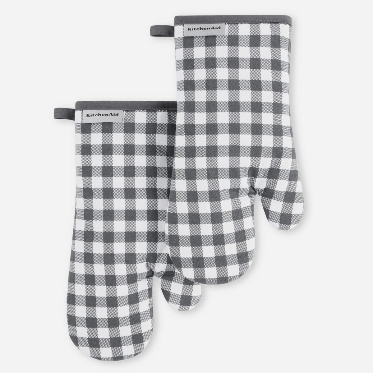 KITCHENAID Gingham Oven Mitt 2-Pack Set, Matte Black, 7"x13"