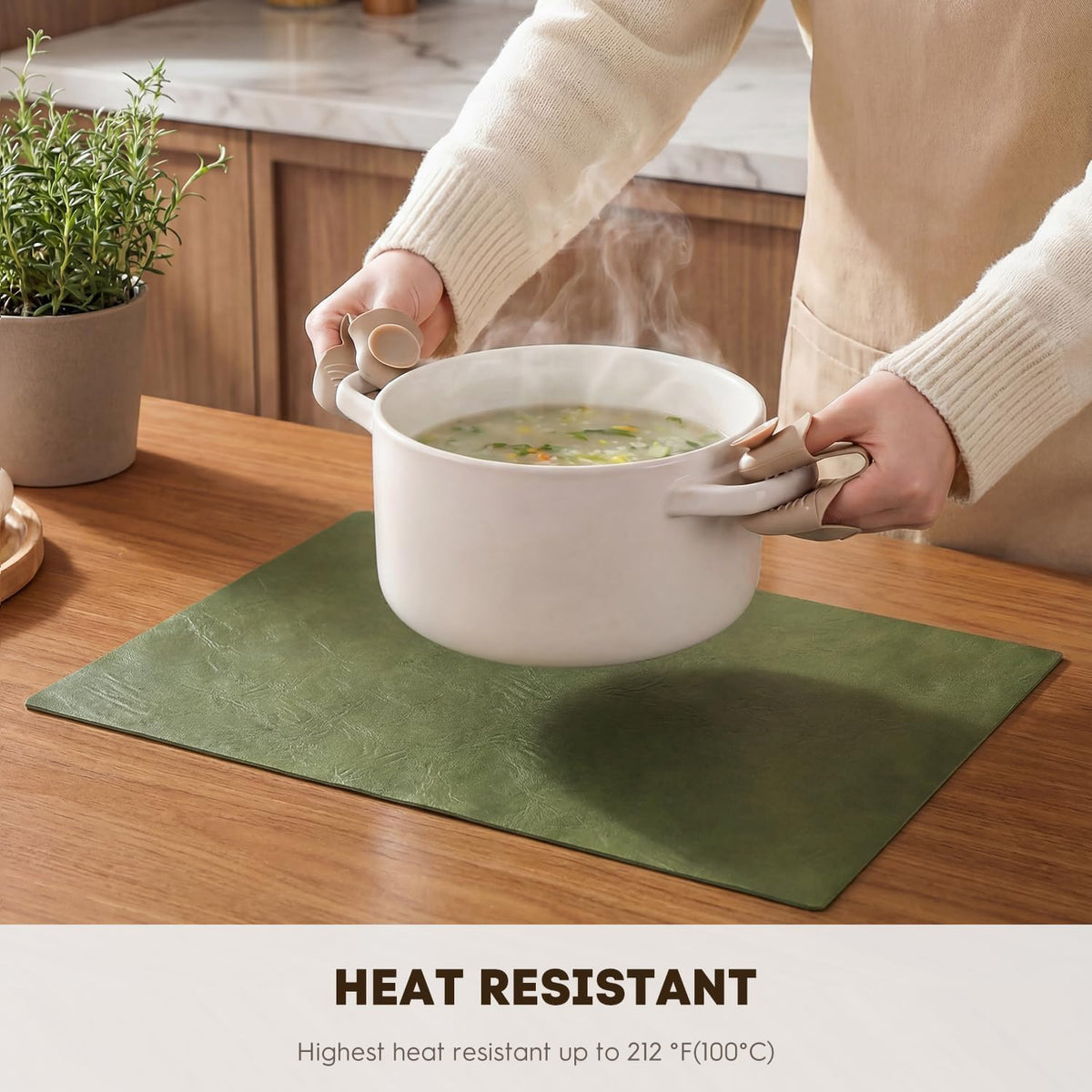 Artoid Mode Olive Green Faux Leather Placemats Set of 4