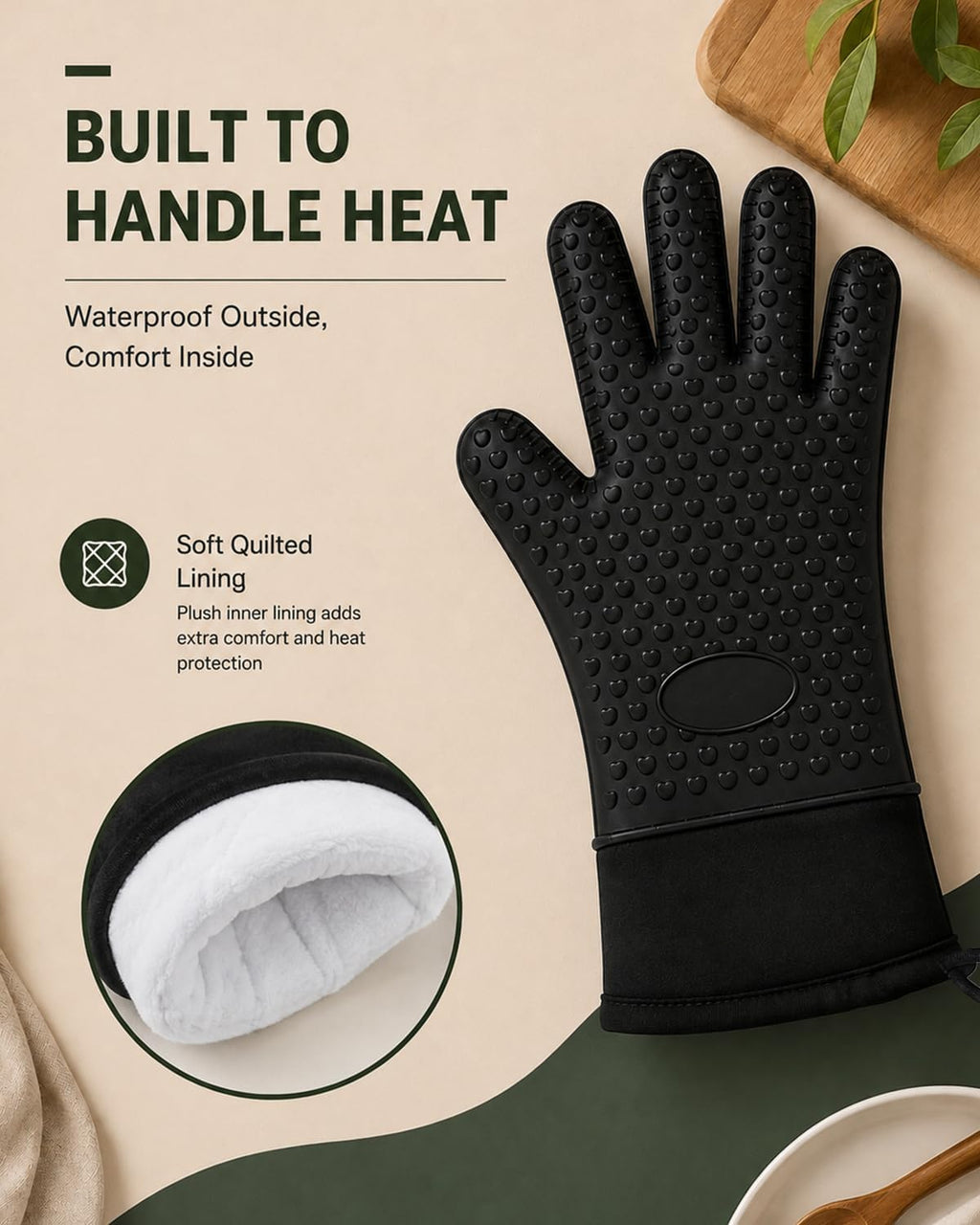 Silicone Oven Mitts with Fingers, 13.6" Oven Gloves for Baking, Cooking