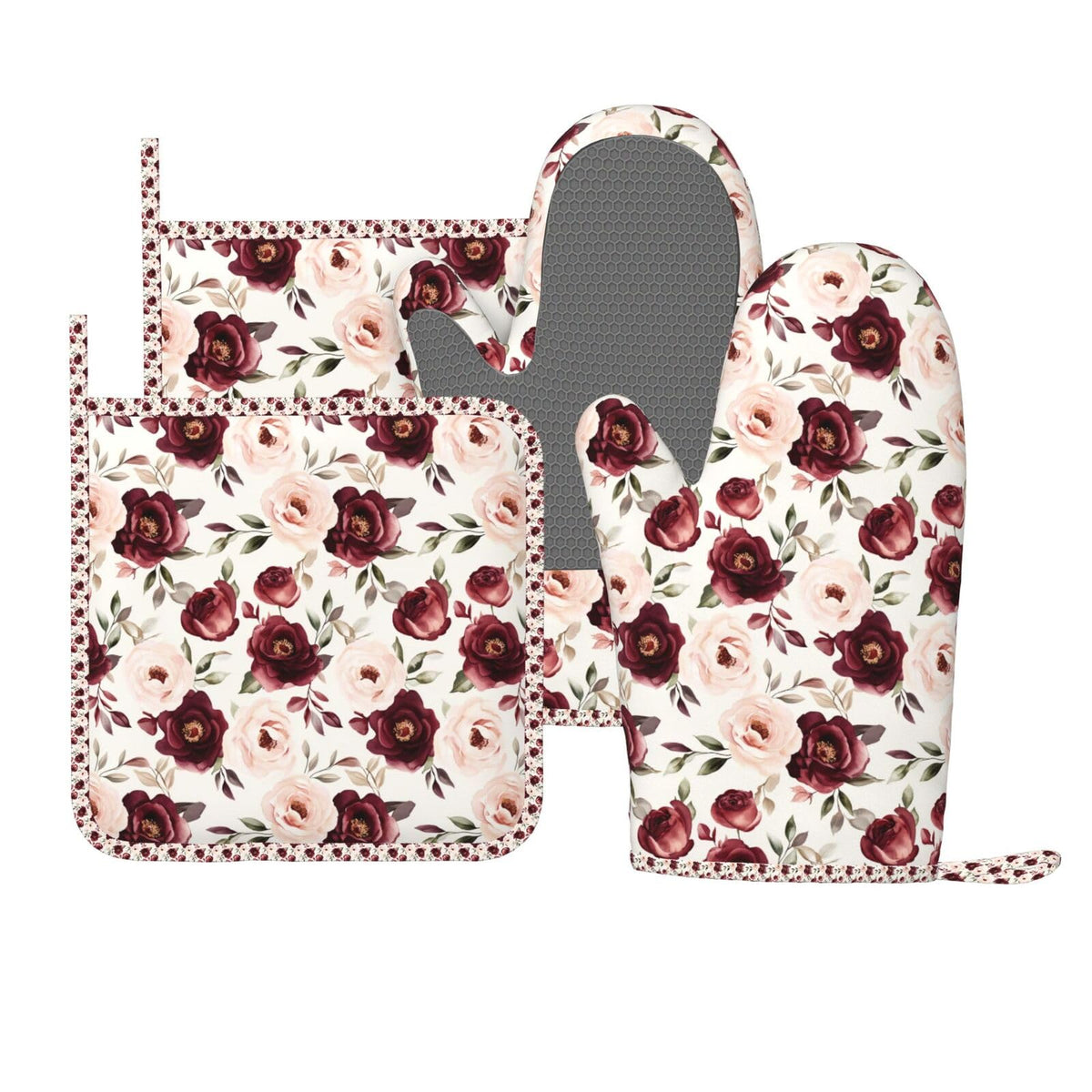 Mushroom Oven Mitts Pot Holders Set Silicone Vintage Magic Leaf Kitchen Gloves Potholders Heat Resistant for Chef Baking Cooking Grilling BBQ 4 Pack Mitt