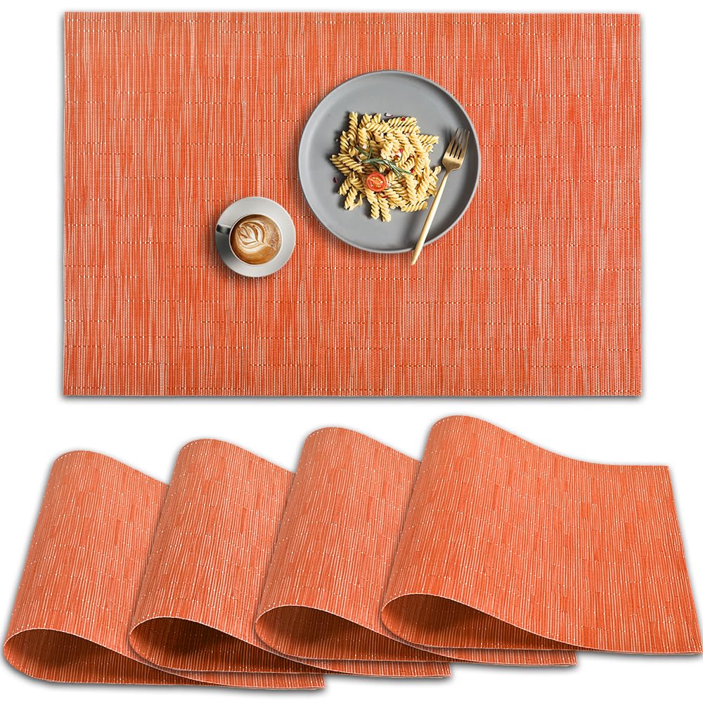 homEdge PVC Placemat, 4 PCS of Non-Slip Heat Resistant Place Mats, Washable Vinyl Placemats, Set of 4 – Red
