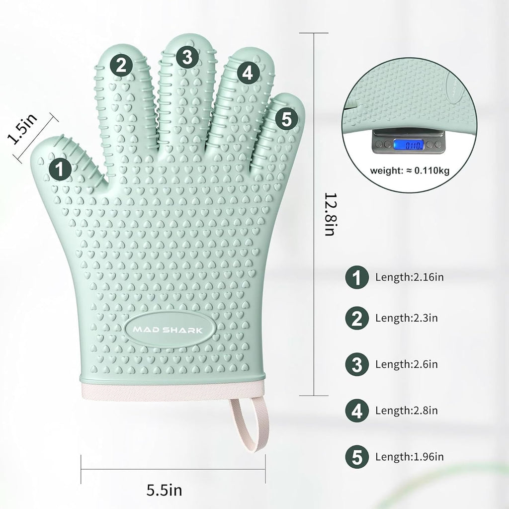 MAD SHARK Silicone Oven Mitts with Fingers Heat Resistant 450°F in Kitchen