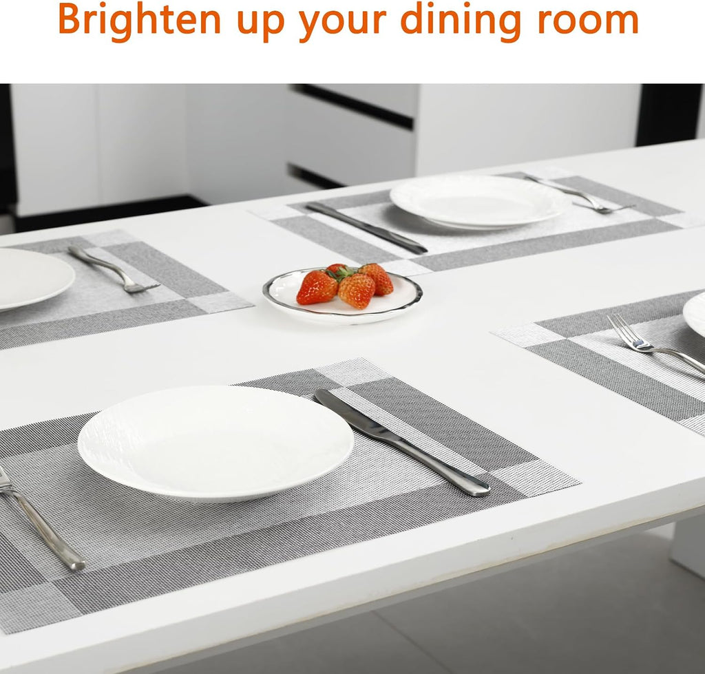 Silver Grey Vinyl Placemats Set of 6, Heat Resistant Table Placemats