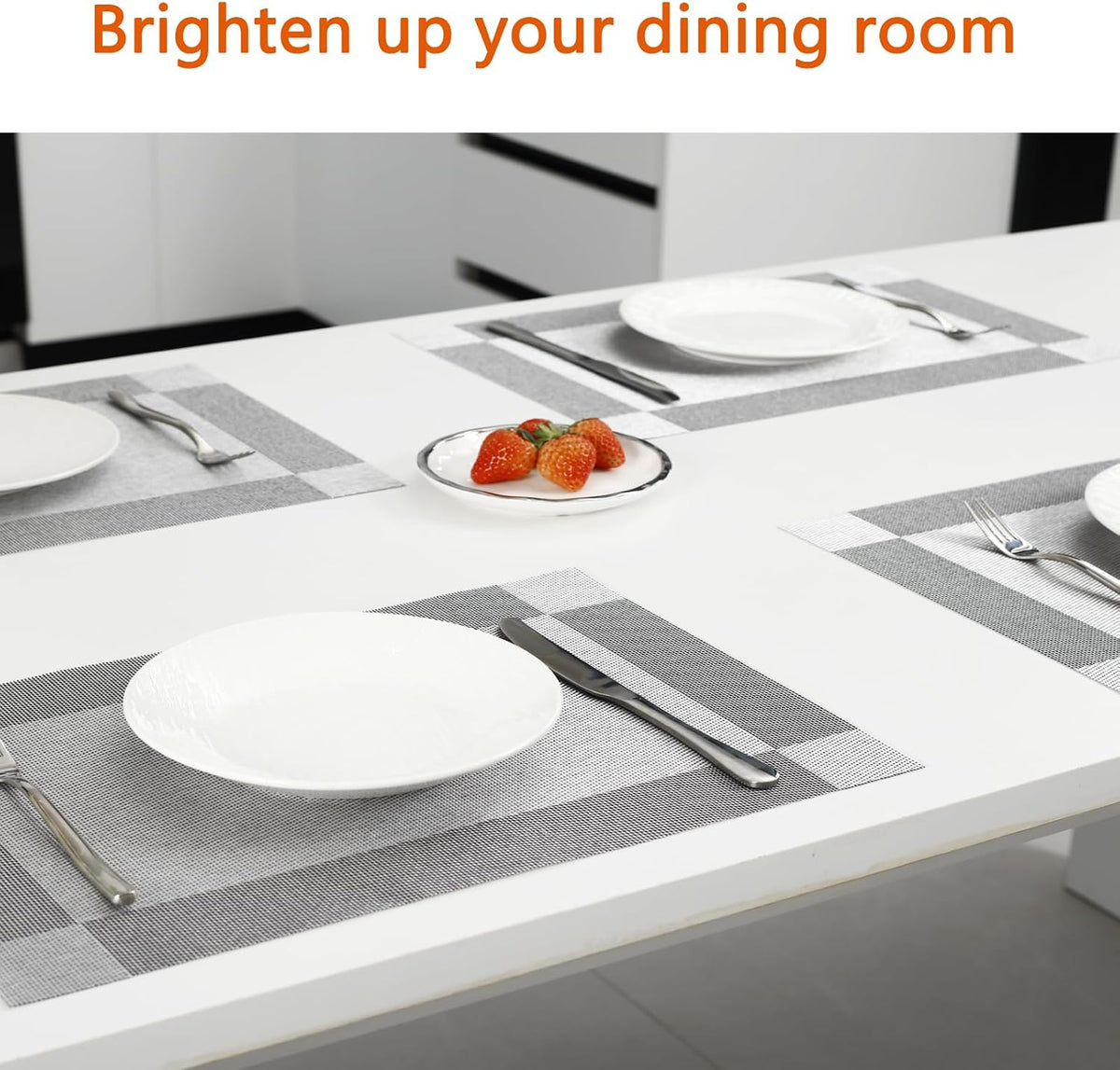 Silver Grey Vinyl Placemats Set of 6, Heat Resistant Table Placemats