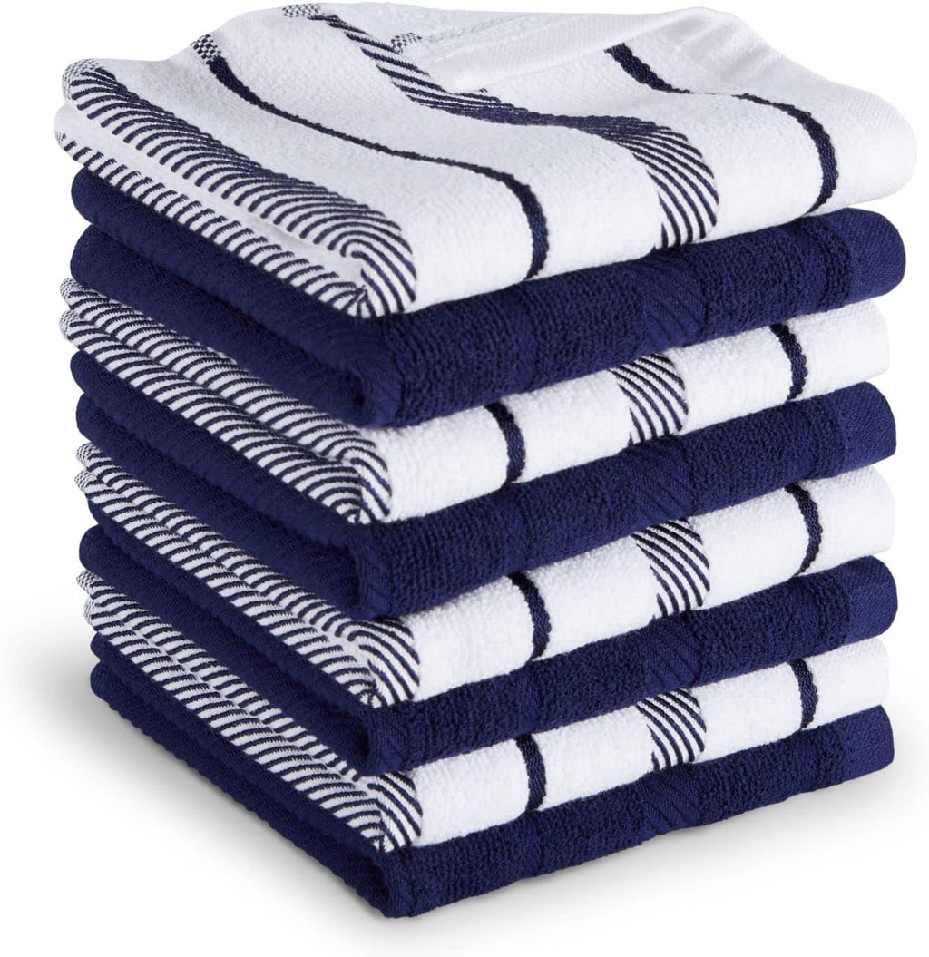 KitchenAid Albany Dishcloth 8 Pack Set, Matte Grey/White, 12"x12"