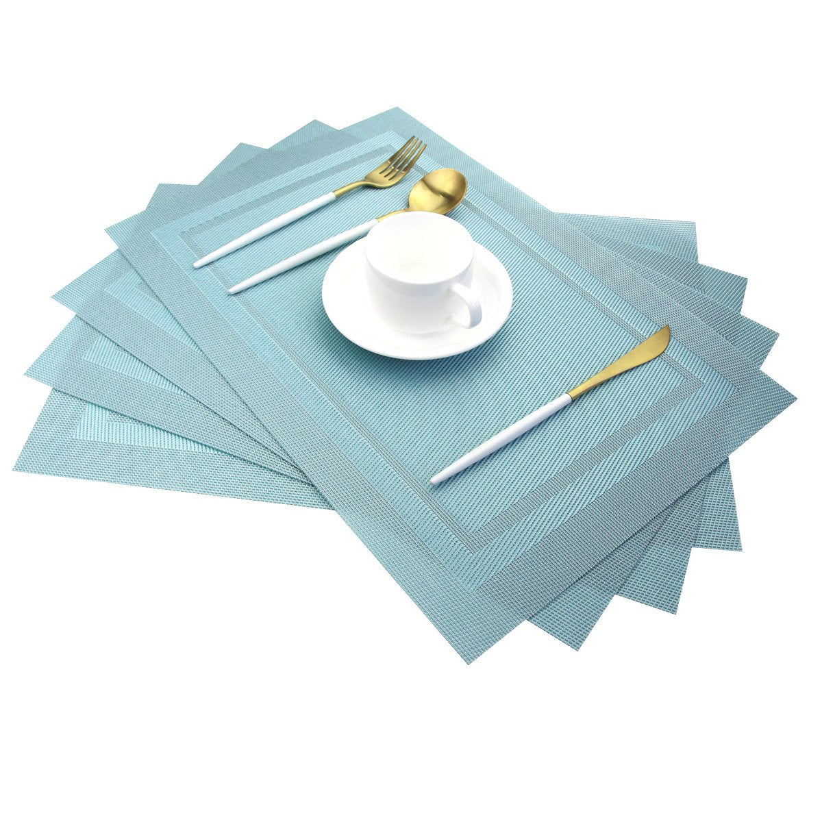 PIGCHCY Place Mats Heat-Resistant Non Slip Placemats Easy Wipe Clean Table Mats Woven Vinyl Placemats for Dining Table(Set of 6, Brown)