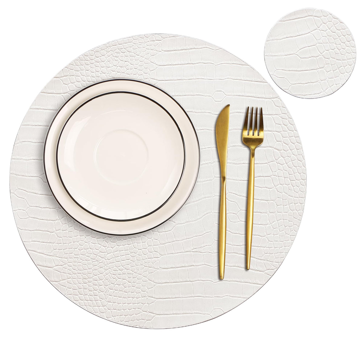 Round Leather Placemats for Round Tables Set of 4, Black Place Mats and Coasters, Washable Easy to Care for Indoor Decor 13" Diameter