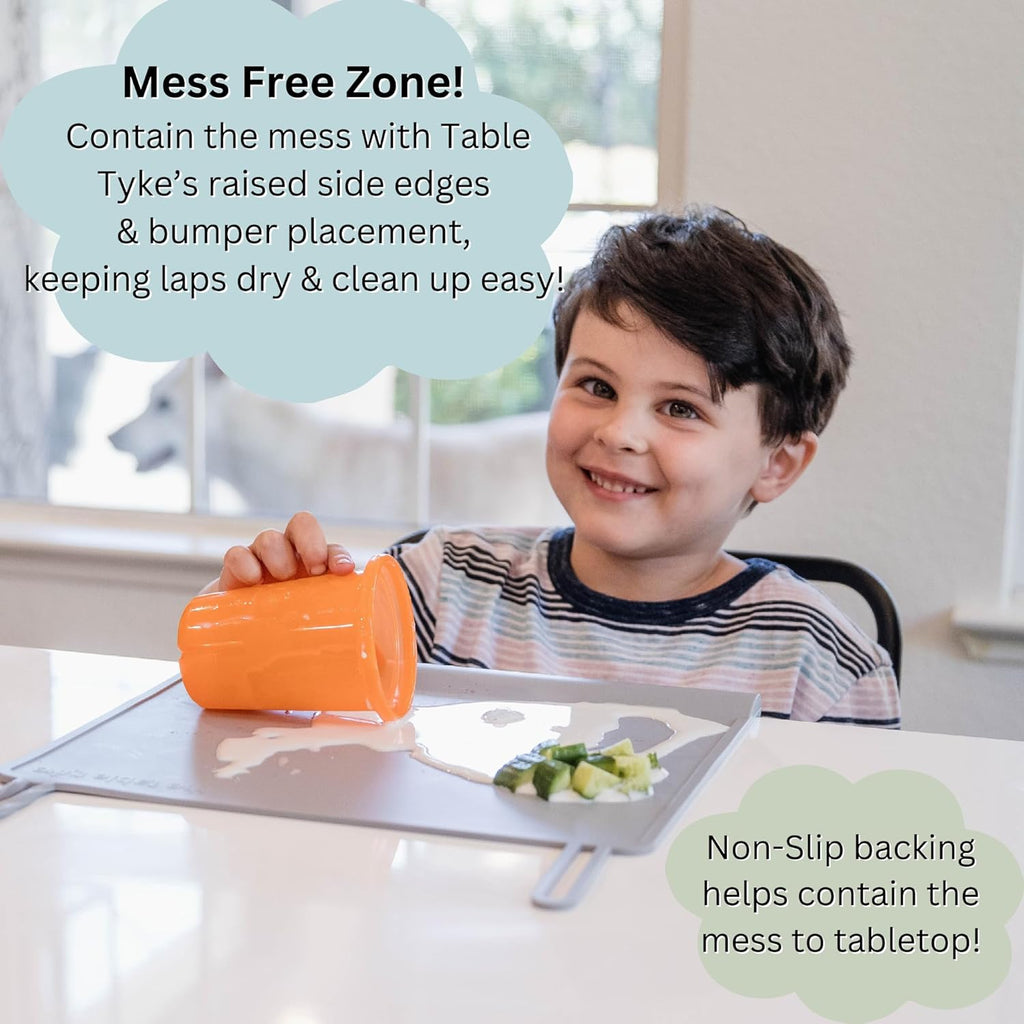 The Table Tyke Silicone Placemats for Toddlers with Patented Edge Bumper | Kids Placemats Non Slip Travel Ready | Baby Placemat BPA Free for Restaurant Dining Table | Slate Grey