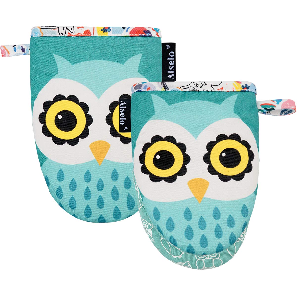 Alselo Oven Mitts 1 Pair, Silicone Printed Kitchen Mittens,7"x13.5"