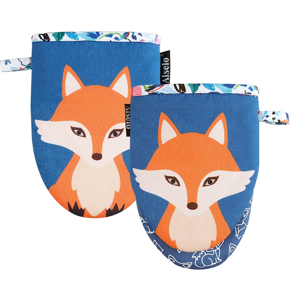Alselo Oven Mitts 1 Pair, Silicone Printed Kitchen Mittens,7"x13.5"