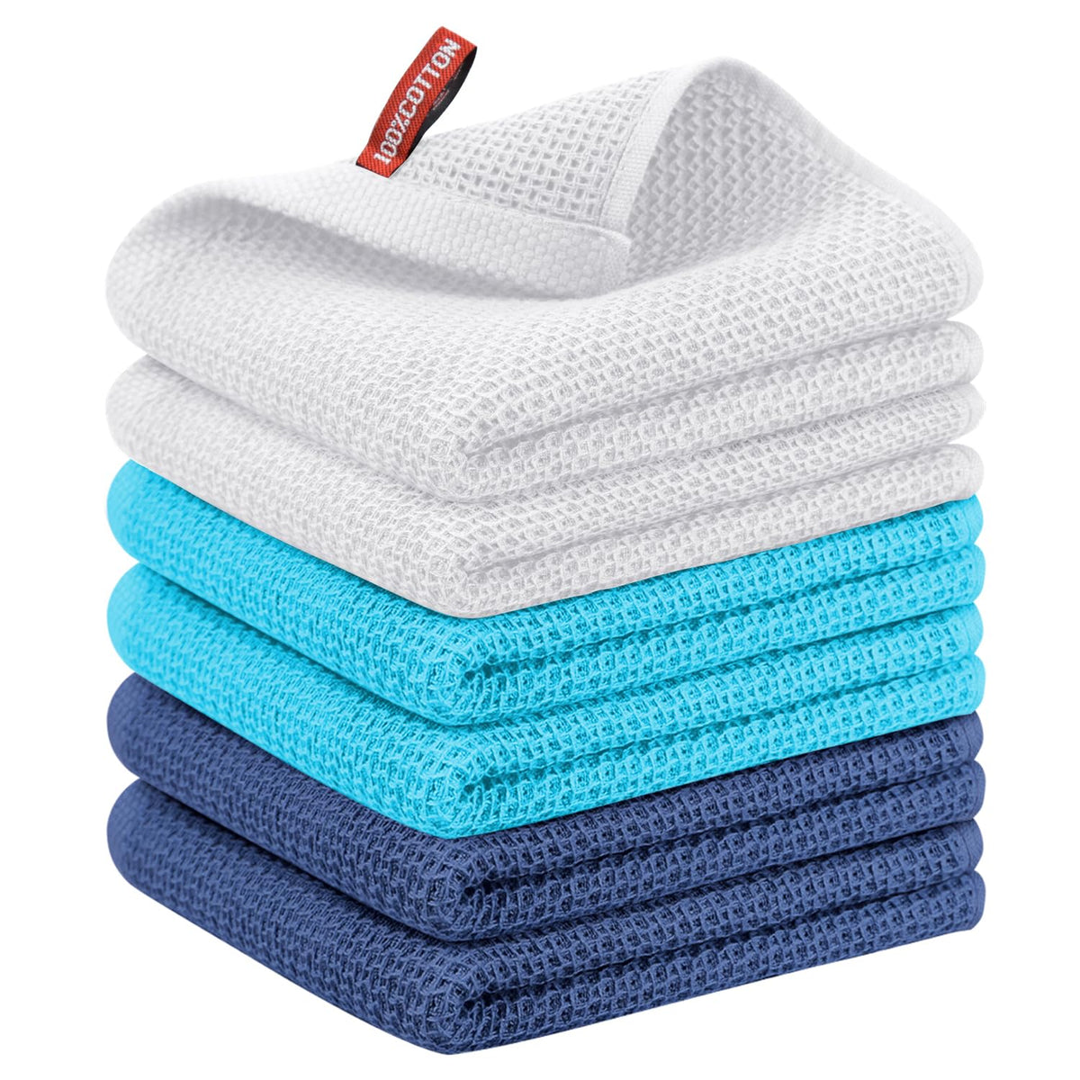 Nialnant 6 Pack Kitchen Towels and Dishcloths Sets,100% Cotton Soft Absorbent Quick Drying Dish Towels for Kitchen,Washing Dishes,12x12 Inches, Multi Color
