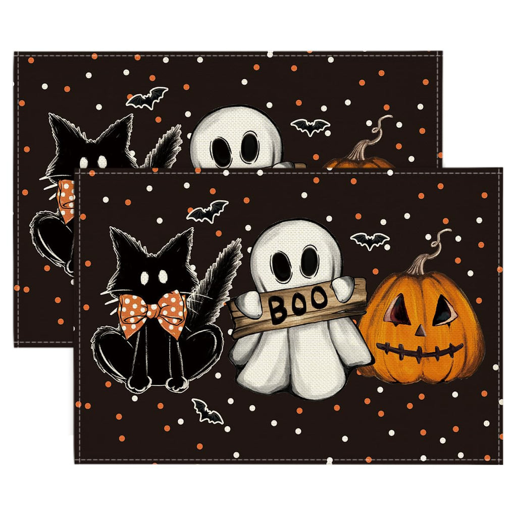 Artoid Mode Ghost Cat Halloween Round Placemats Set of 4-14 Inch
