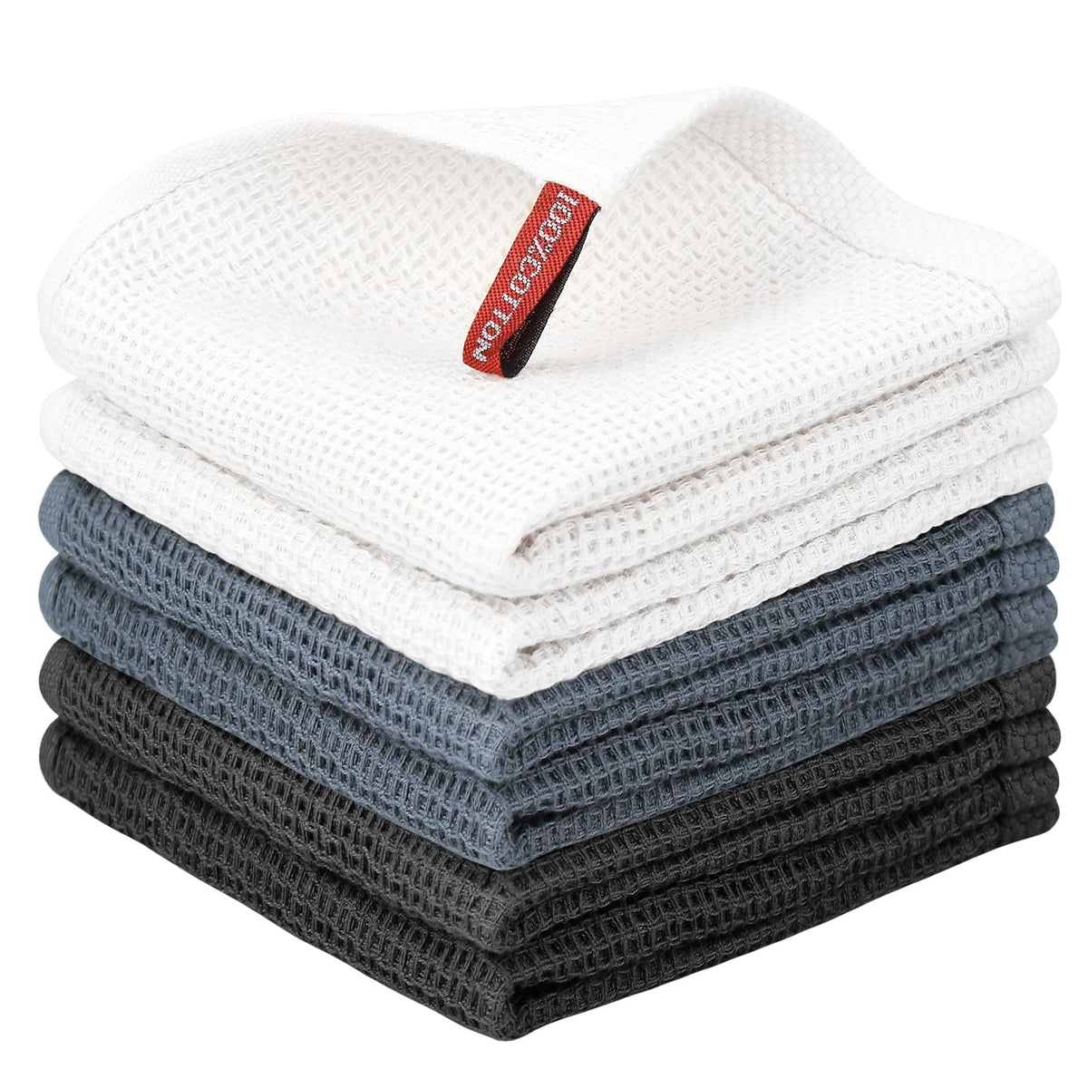 Nialnant 6 Pack Kitchen Towels and Dishcloths Sets,100% Cotton Soft Absorbent Quick Drying Dish Towels for Kitchen,Washing Dishes,12x12 Inches, Multi Color