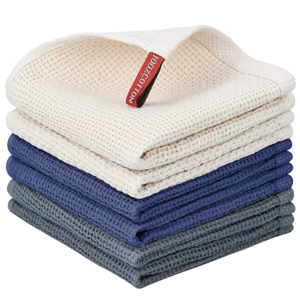 Nialnant 6 Pack Kitchen Towels and Dishcloths Sets,100% Cotton Soft Absorbent Quick Drying Dish Towels for Kitchen,Washing Dishes,12x12 Inches, Multi Color