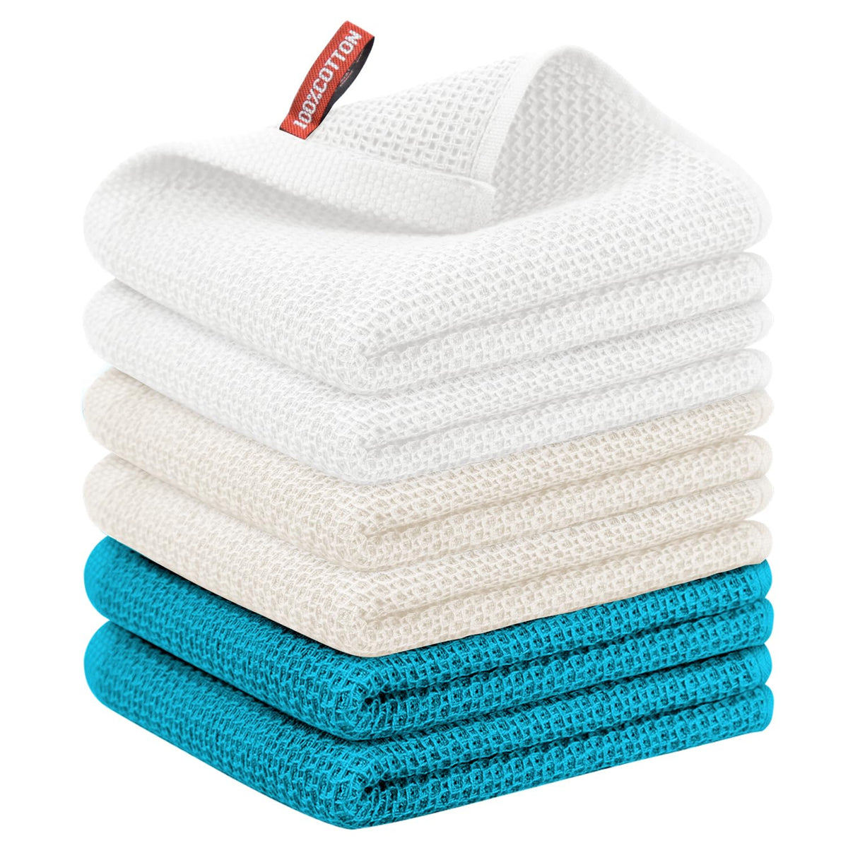 Nialnant 6 Pack Kitchen Towels and Dishcloths Sets,100% Cotton Soft Absorbent Quick Drying Dish Towels for Kitchen,Washing Dishes,12x12 Inches, Multi Color