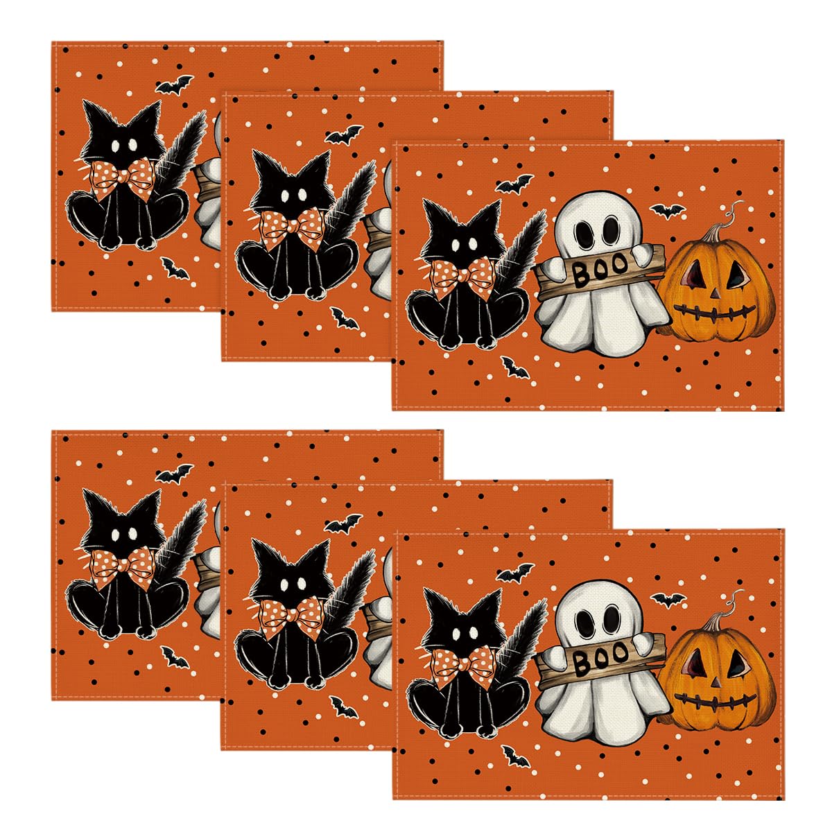 Artoid Mode Ghost Cat Halloween Round Placemats Set of 4-14 Inch