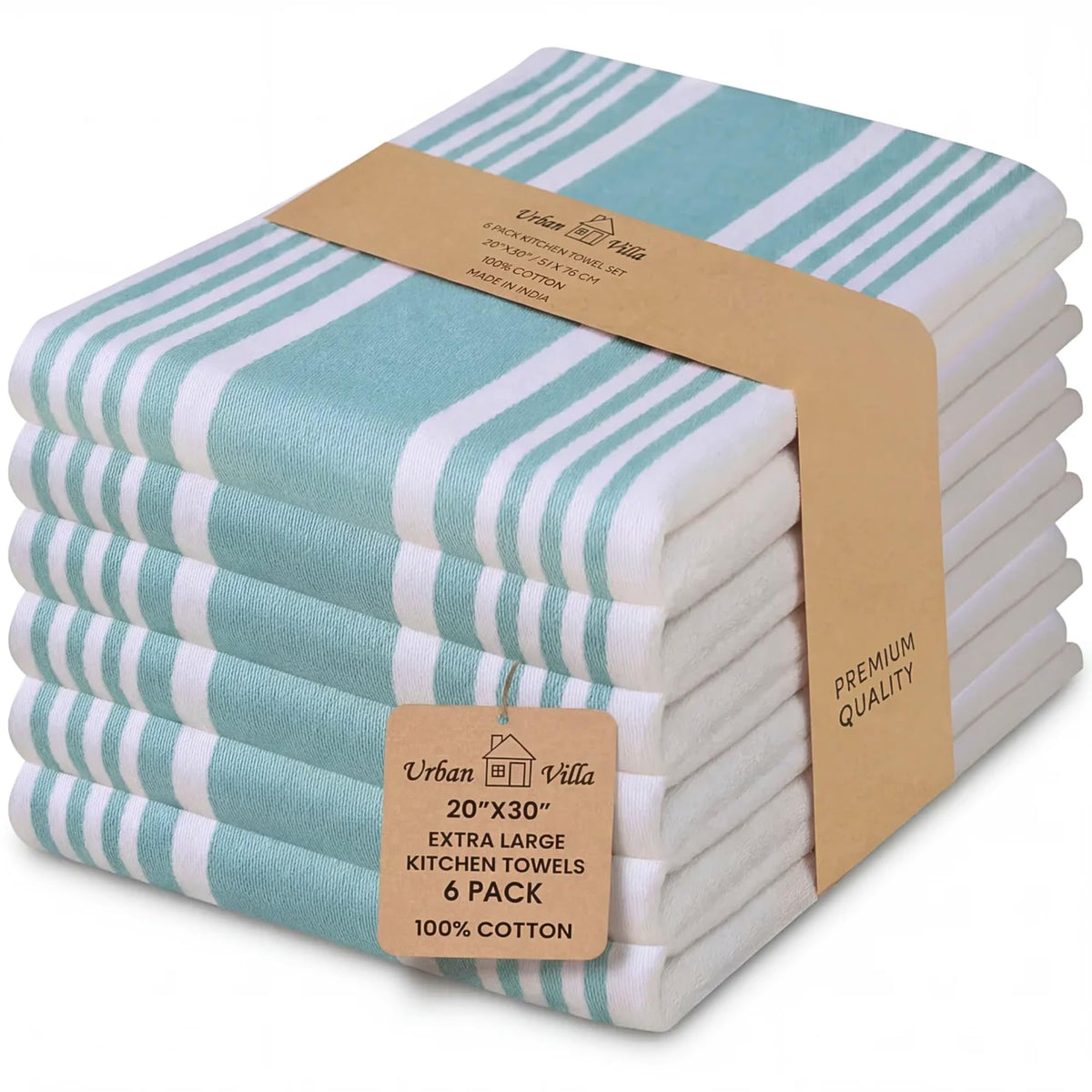 Urban Villa Kitchen Towels Cotton Dish Towels 12”x12” (Set of 8) Grey White