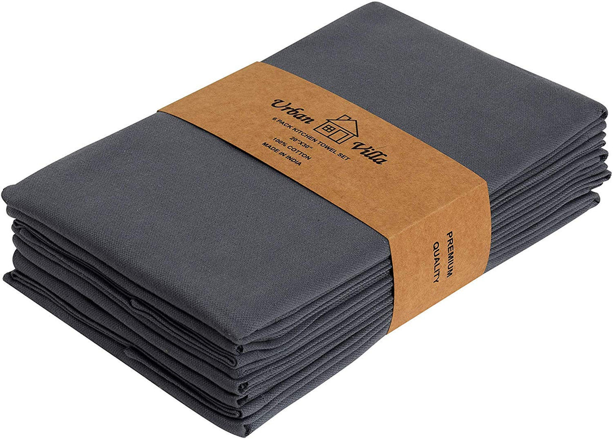 Urban Villa Kitchen Towels Cotton Dish Towels 12”x12” (Set of 8) Grey White
