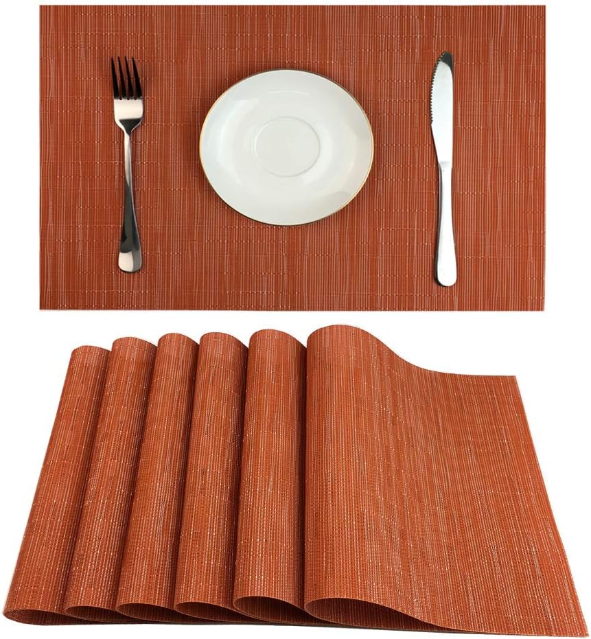 WAZAIGUR Placemats Set of 6 for Dining Table, 17.7" x 11.8", Orange