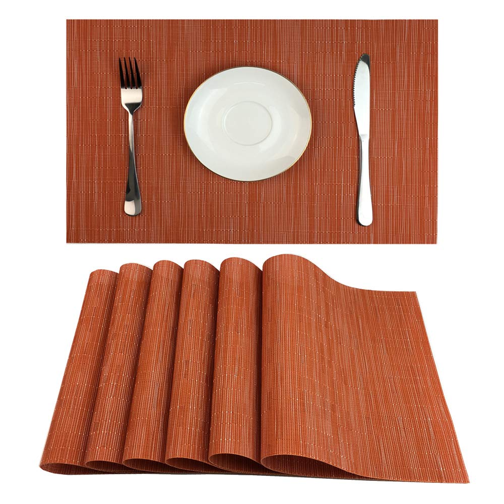 WAZAIGUR Placemats Set of 6 for Dining Table, 17.7" x 11.8", Orange