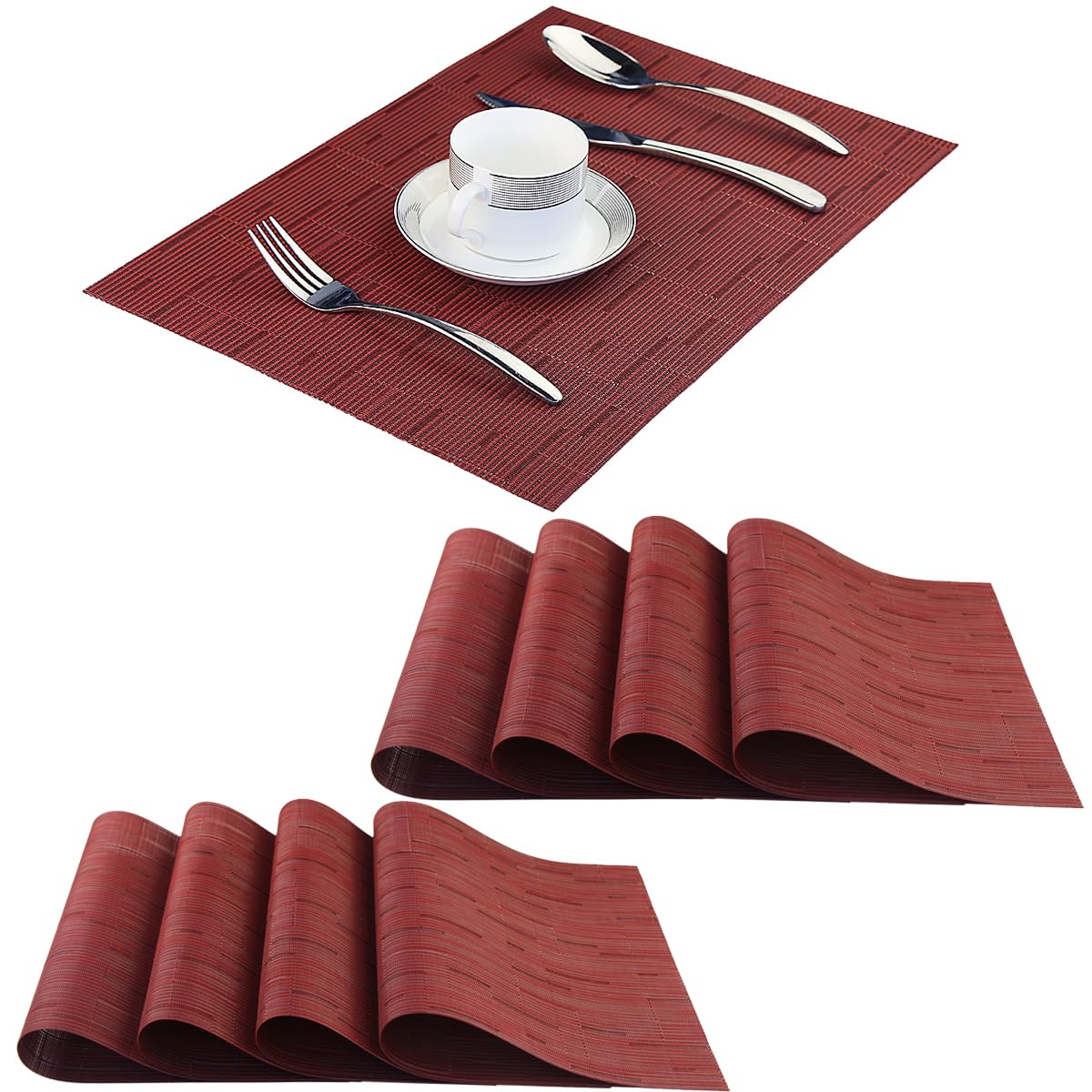 PIGCHCY Placemats,Washable Vinyl Woven Table Mats,Elegant Durable Placemats for Dining Table Set of 4 (18 x 12 inches, Navy Blue)