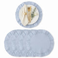 Round Ruffled Linen Blend Placemats, 15 Inch Scalloped Table Mats, Set of 4