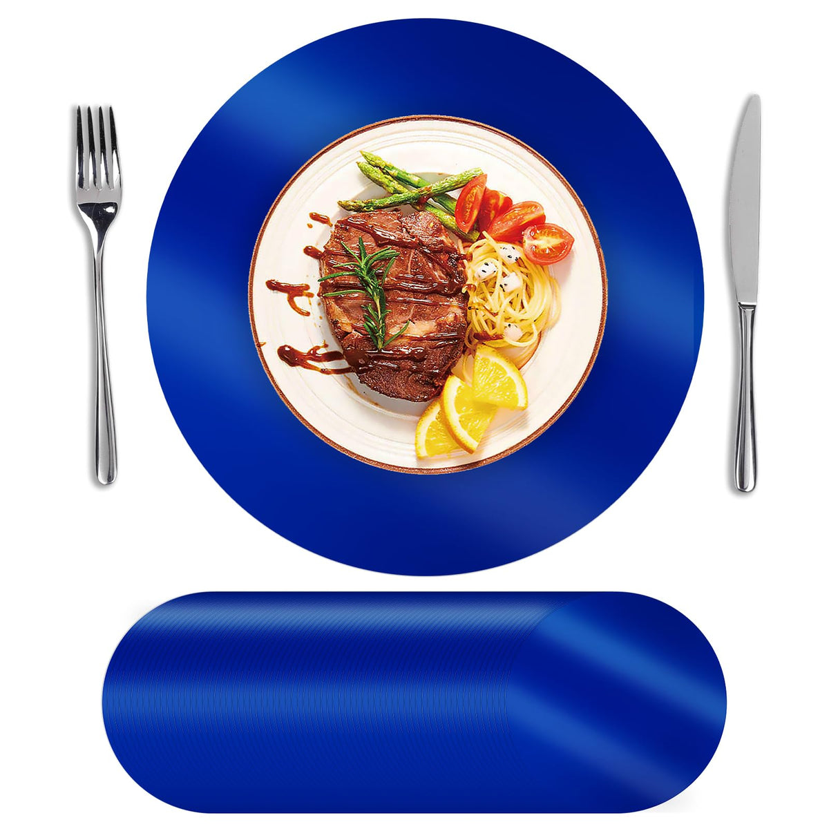 SHACOS 50Pcs Round Blue Placemats 13" Paper Place Mats Disposable