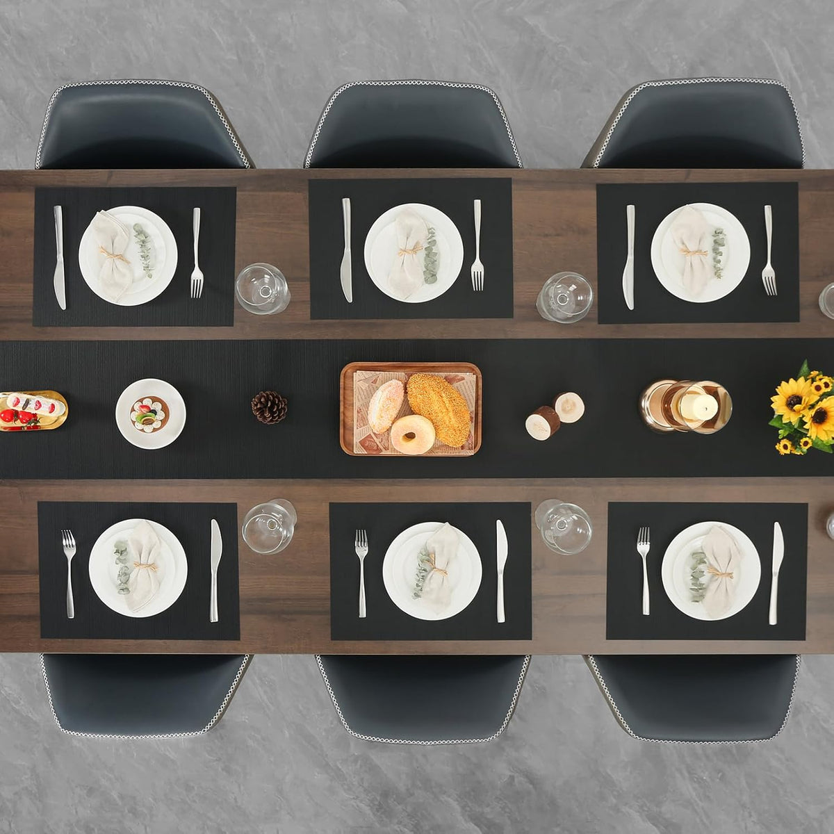 Myir JUN Black Placemats Set of 8 Kitchen and Dining Table Placemats