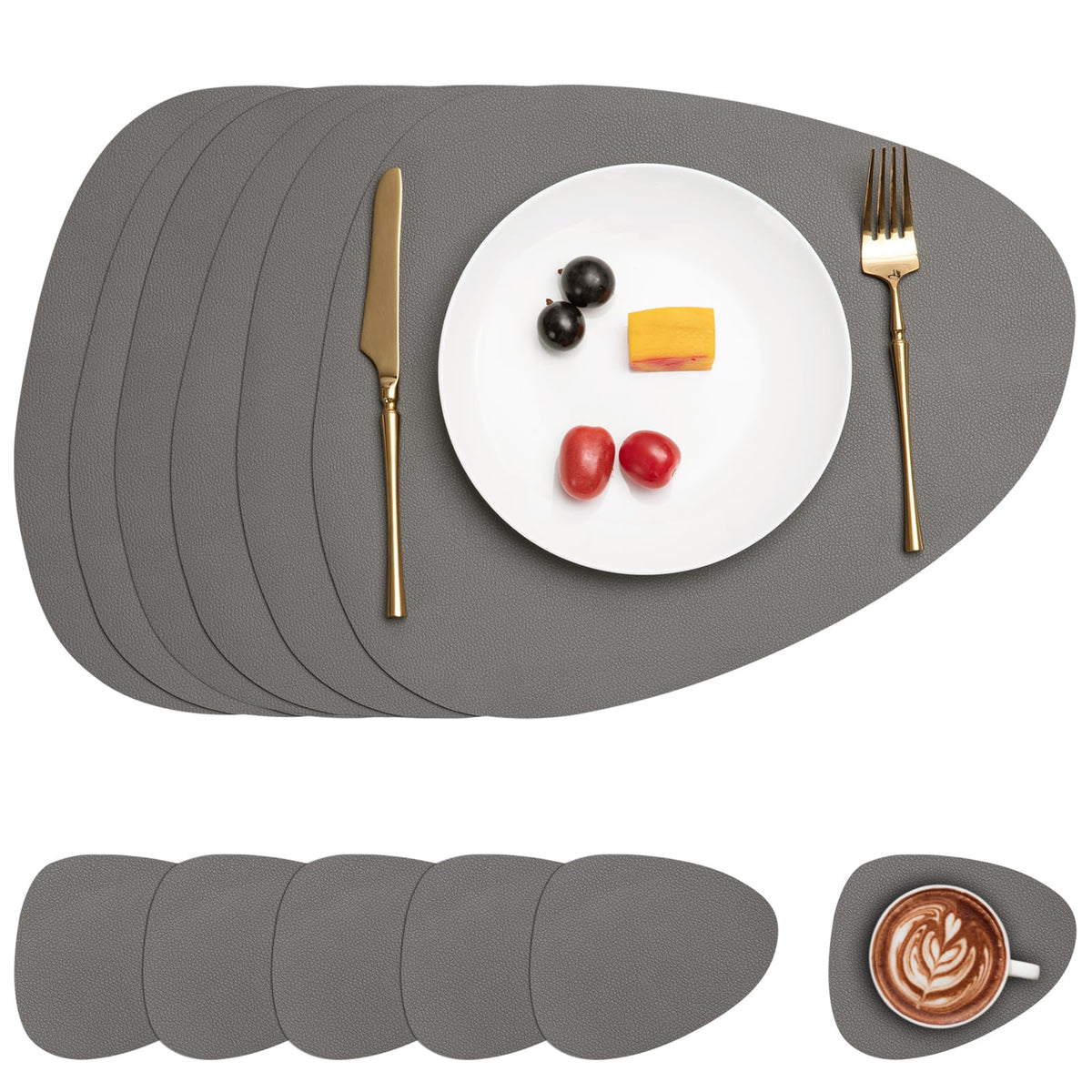 Myir JUN Placemats Set of 4 Faux Leather Placemats with Coasters