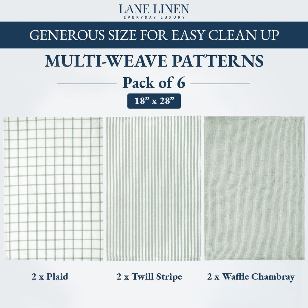 LANE LINEN Dish Towels for Kitchen 100% Cotton Tightly Woven 6 Pack - Olive
