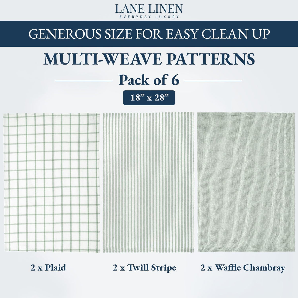 LANE LINEN Dish Towels for Kitchen 100% Cotton Tightly Woven 6 Pack - Olive
