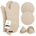 RORECAY Silicone Oven Mitts and Pot Holders Sets, Gloves for Kitchen, Beige