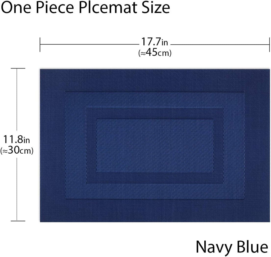 PIGCHCY Placemats,Washable Vinyl Woven Table Mats,Elegant Durable Placemats for Dining Table Set of 4 (18 x 12 inches, Navy Blue)