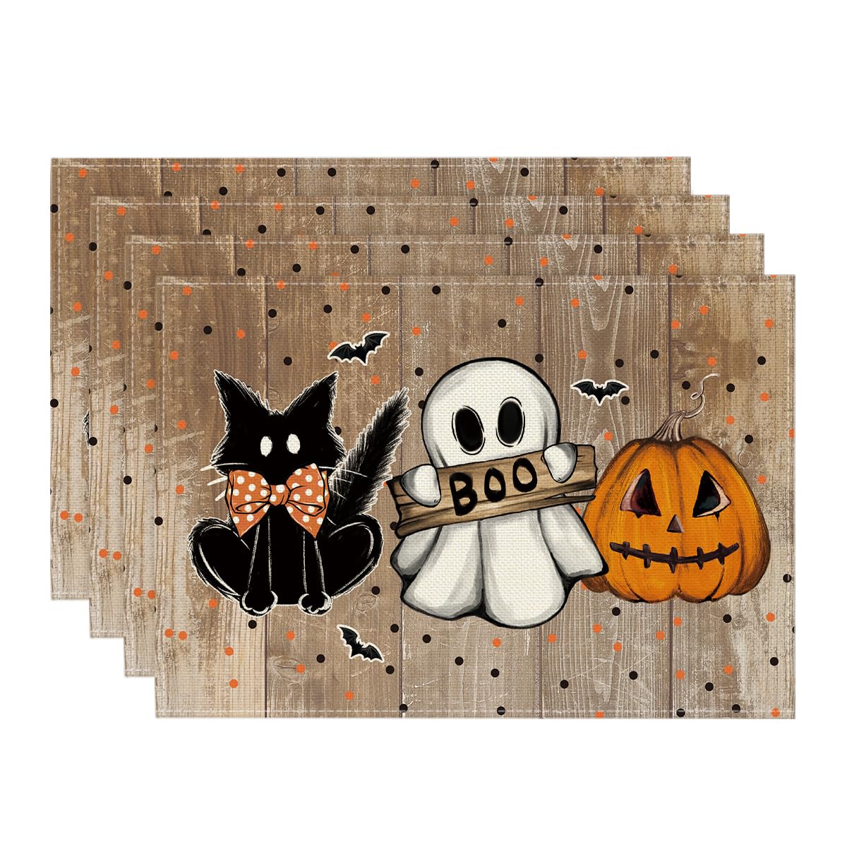 Artoid Mode Ghost Cat Halloween Round Placemats Set of 4-14 Inch
