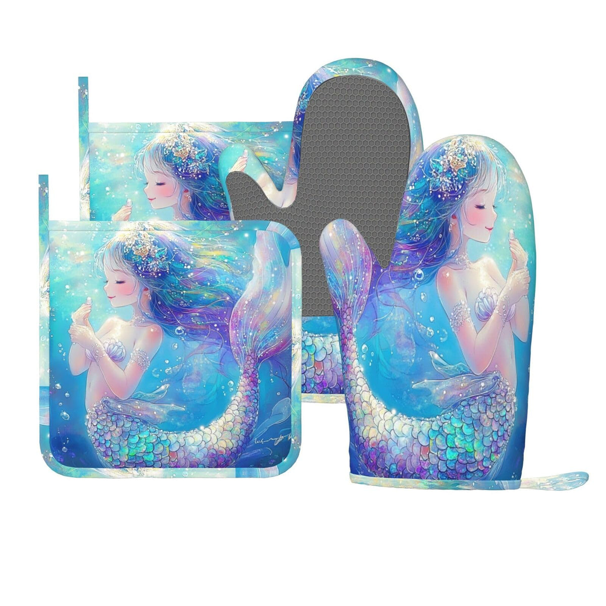Mushroom Oven Mitts Pot Holders Set Silicone Vintage Magic Leaf Kitchen Gloves Potholders Heat Resistant for Chef Baking Cooking Grilling BBQ 4 Pack Mitt