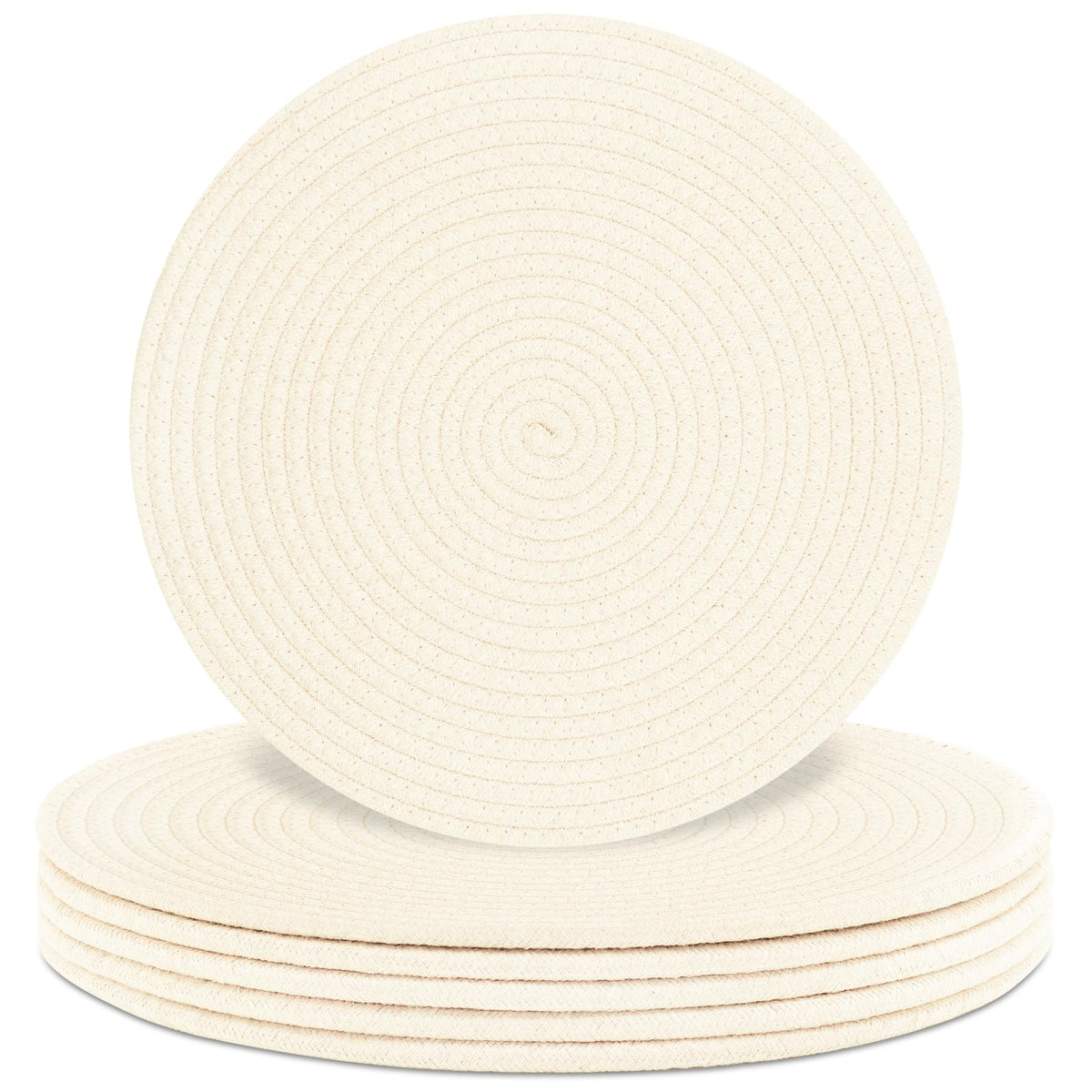 Round Placemats Set of 6, Cotton Rope Woven Table Mats, Hot Pads for Kitchen, Non Slip Heat Resistant Place Mats, 13 Inches Braided Placemat for Farmhouse Decor and Kitchen Table Decor (Brown)