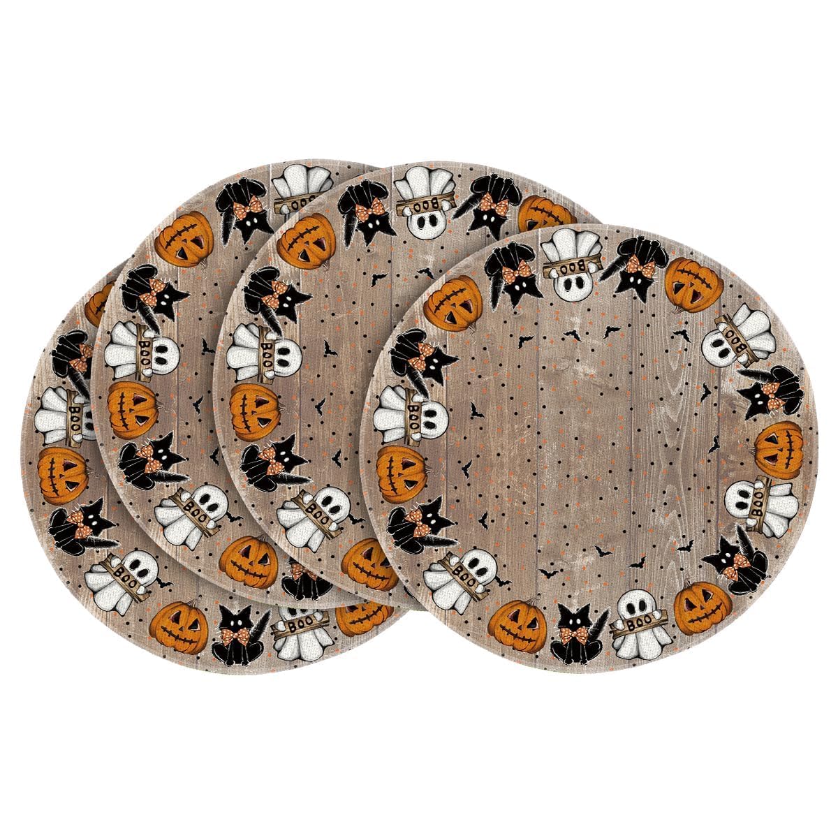 Artoid Mode Ghost Cat Halloween Round Placemats Set of 4-14 Inch